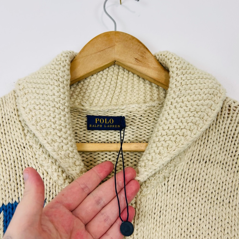 Polo Ralph Lauren Cream Boating Nautical Chunky Knit Zipped Cardigan UK L - Picture 5 of 15
